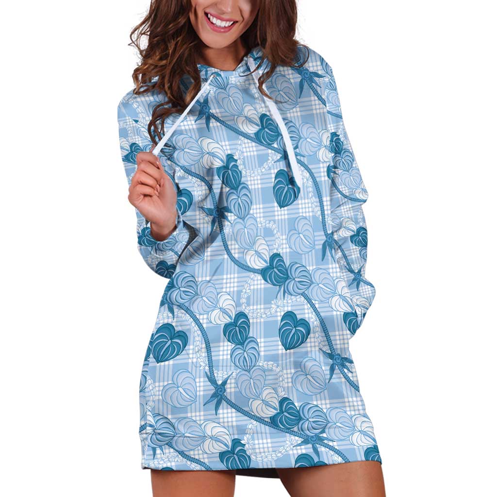 Anthurium Pikake Ti Leaf Palaka Hoodie Dress Blue Version