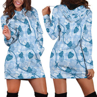 Anthurium Pikake Ti Leaf Palaka Hoodie Dress Blue Version