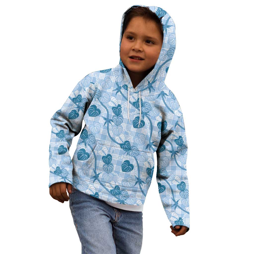 Anthurium Pikake Ti Leaf Palaka Kid Hoodie Blue Version