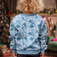 Anthurium Pikake Ti Leaf Palaka Kid Ugly Christmas Sweater Blue Version LT01 - Polynesian Pride
