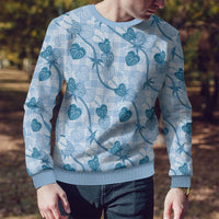 Anthurium Pikake Ti Leaf Palaka Ugly Christmas Sweater Blue Version LT01 - Polynesian Pride