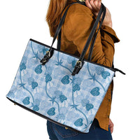 Anthurium Pikake Ti Leaf Palaka Leather Tote Bag Blue Version