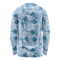Anthurium Pikake Ti Leaf Palaka Long Sleeve Shirt Blue Version