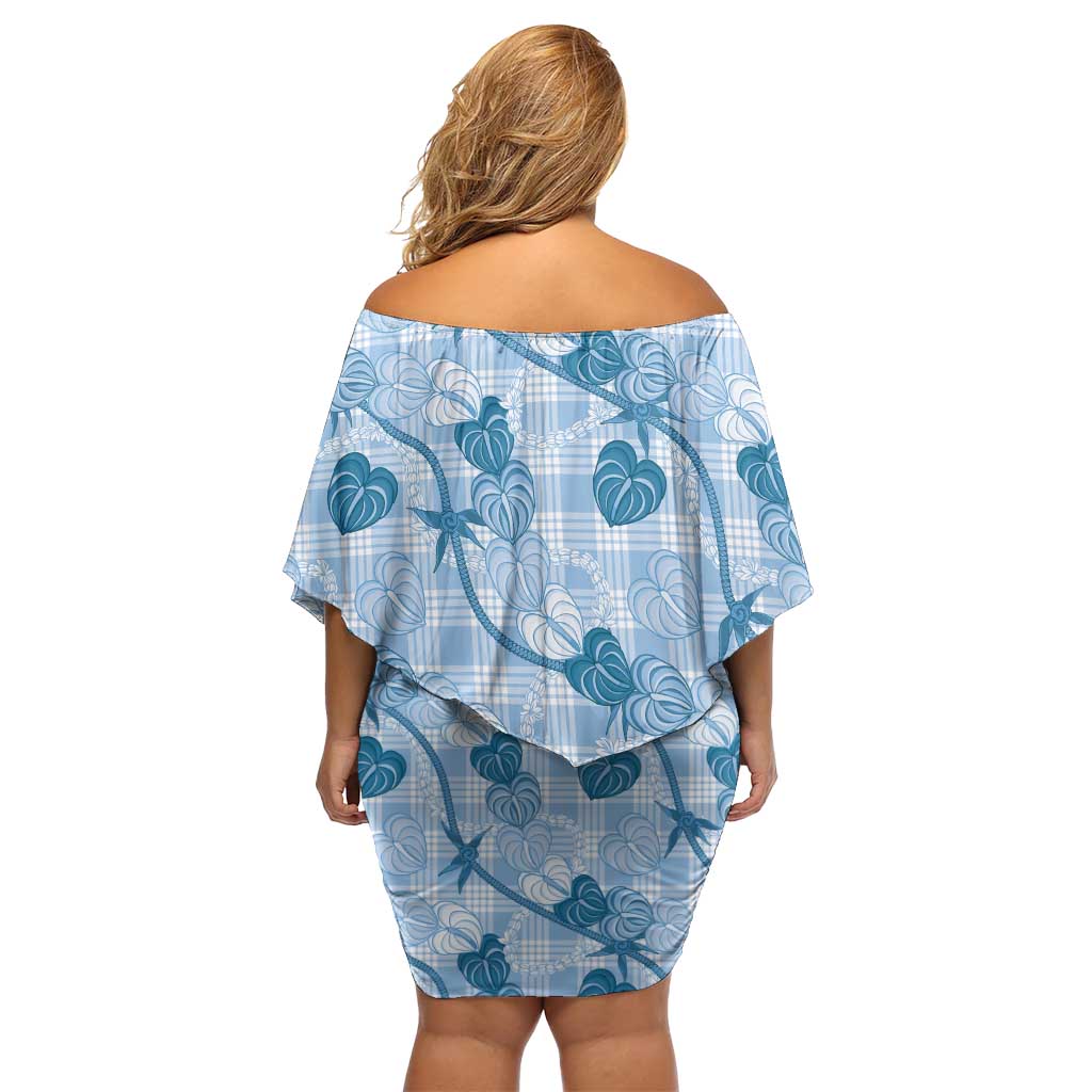 Anthurium Pikake Ti Leaf Palaka Off Shoulder Short Dress Blue Version
