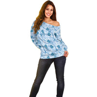Anthurium Pikake Ti Leaf Palaka Off Shoulder Sweater Blue Version