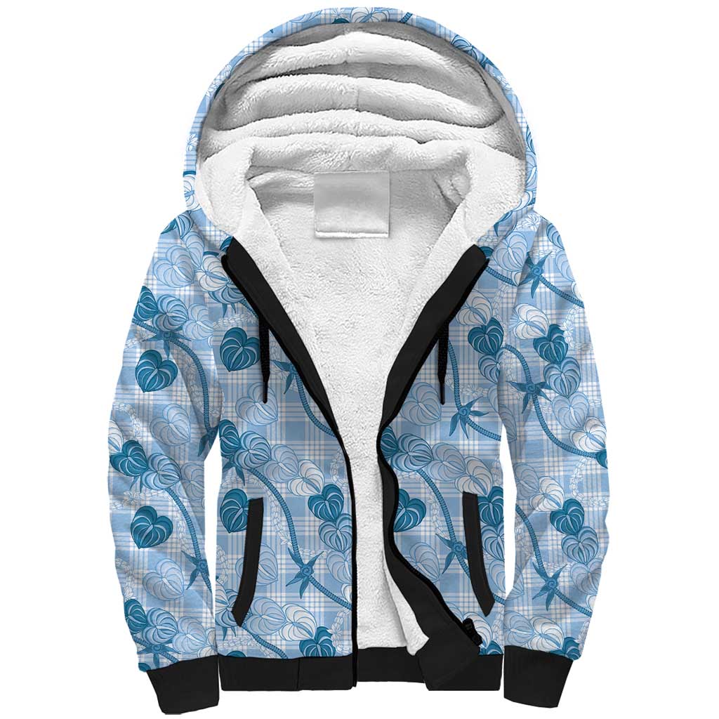 Anthurium Pikake Ti Leaf Palaka Sherpa Hoodie Blue Version