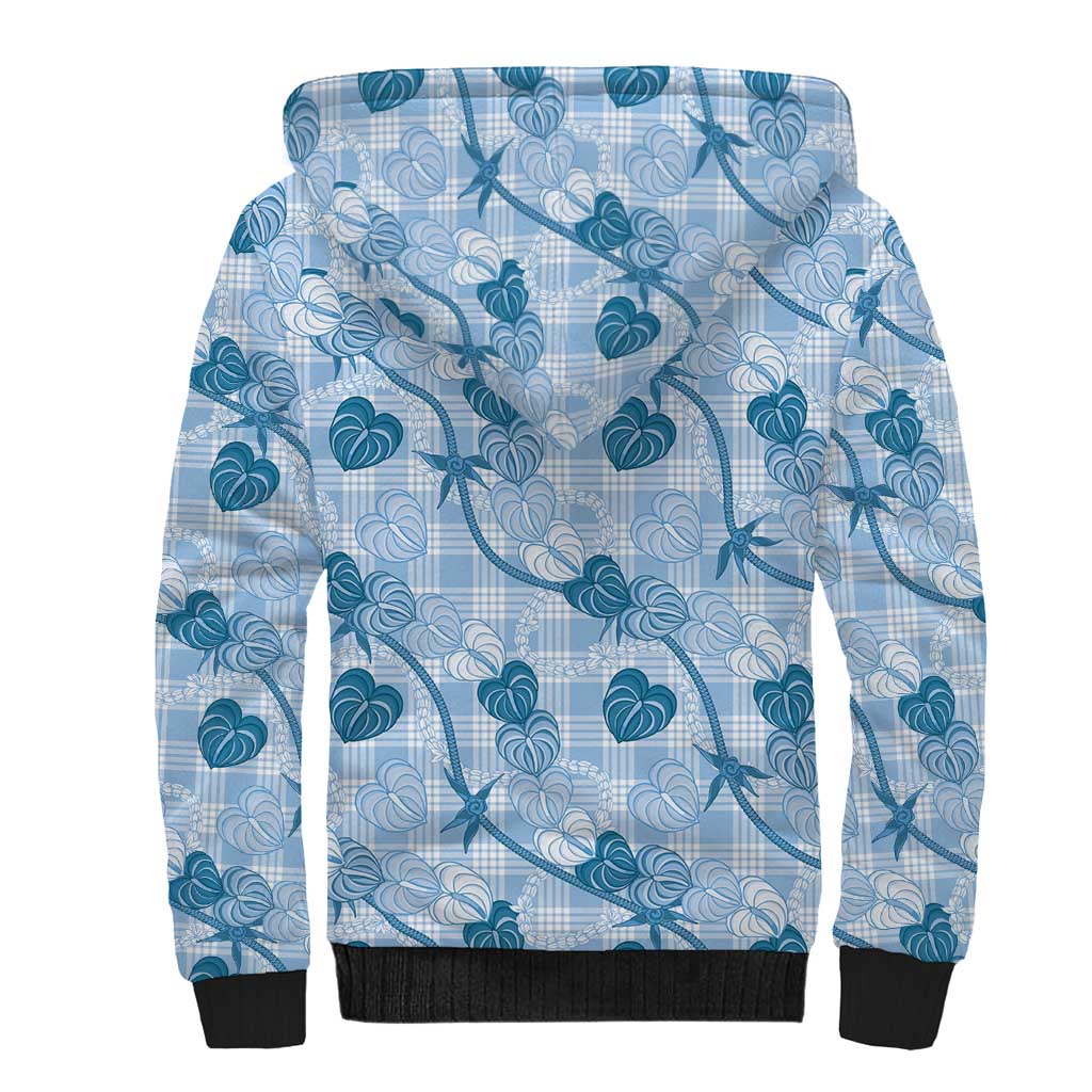 Anthurium Pikake Ti Leaf Palaka Sherpa Hoodie Blue Version