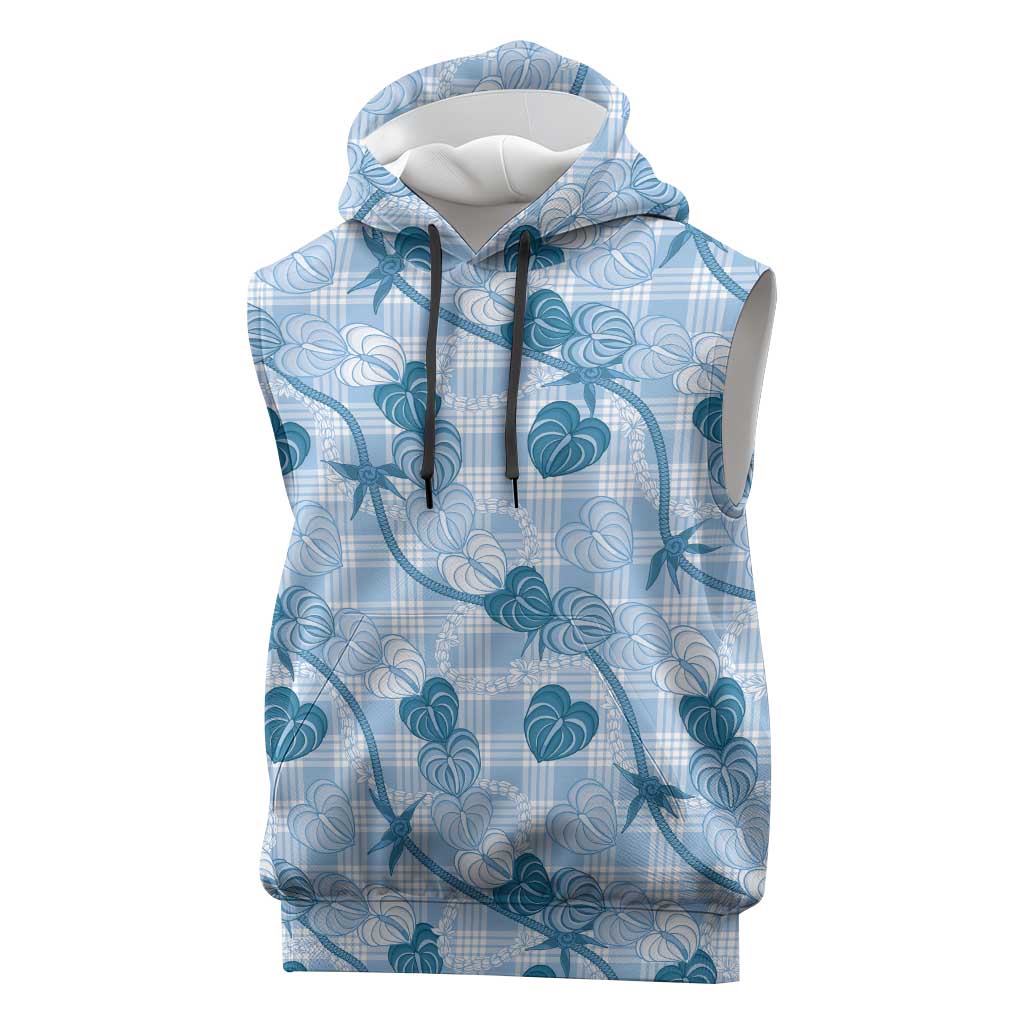 Anthurium Pikake Ti Leaf Palaka Sleeveless Hoodie Blue Version