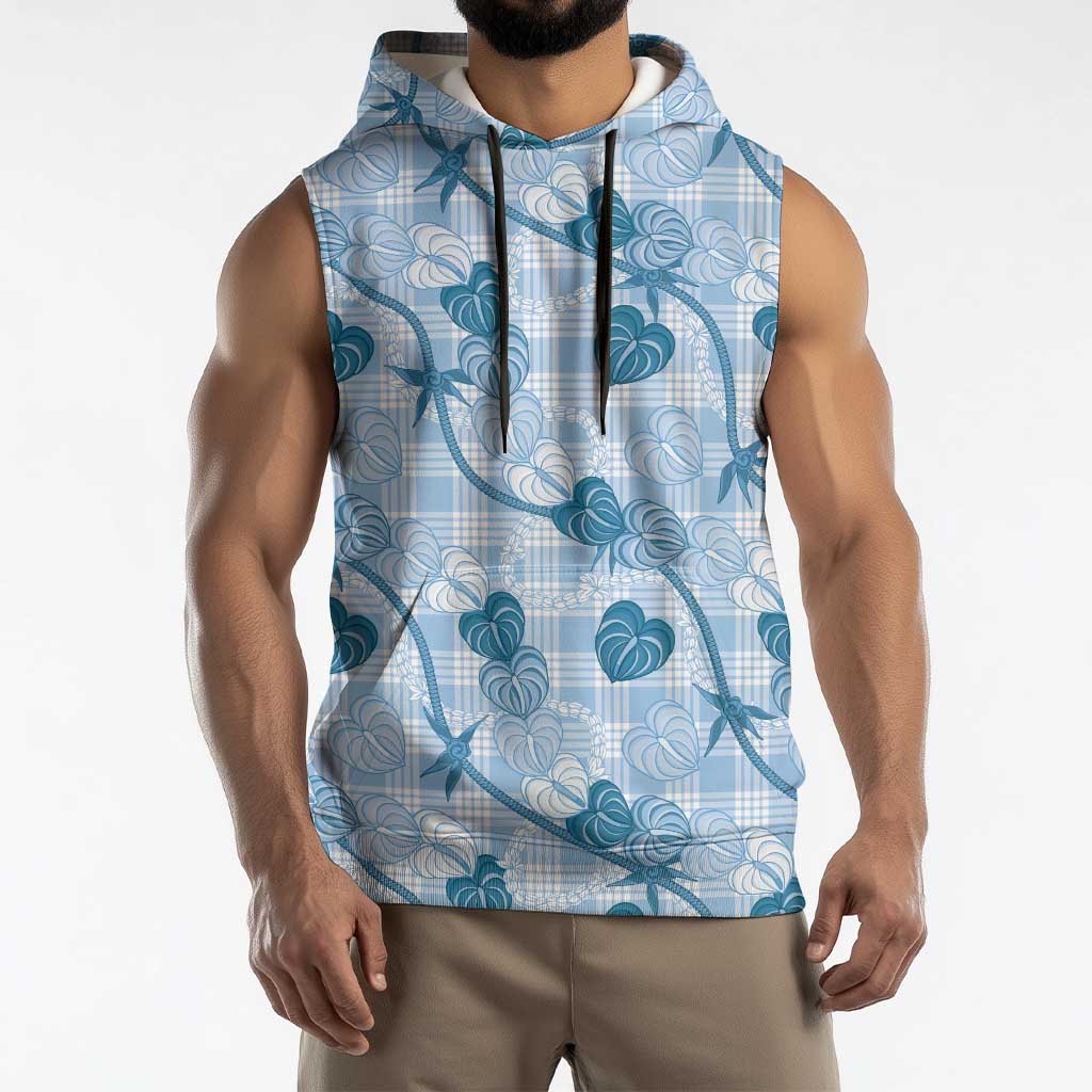 Anthurium Pikake Ti Leaf Palaka Sleeveless Hoodie Blue Version