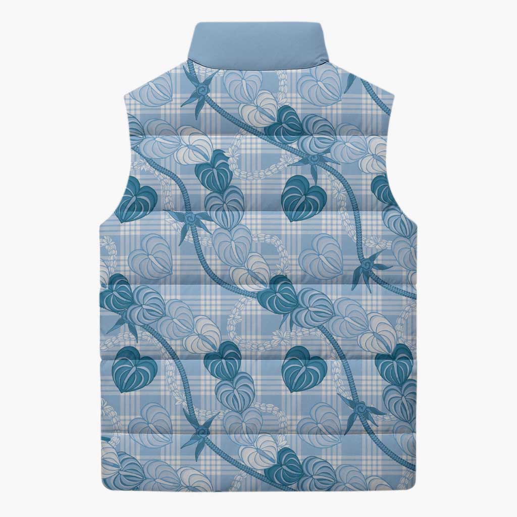 Anthurium Pikake Ti Leaf Palaka Sleeveless Puffer Jacket Blue Version