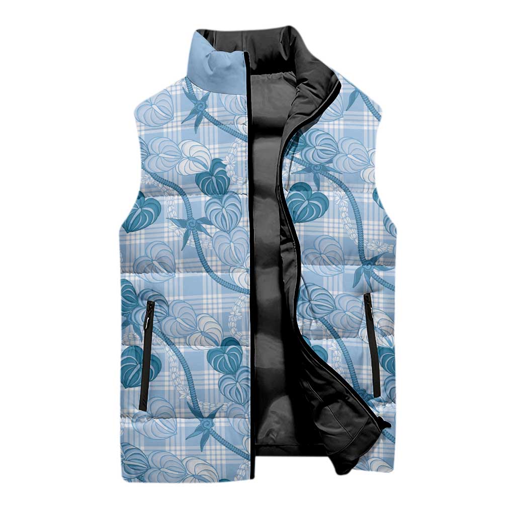 Anthurium Pikake Ti Leaf Palaka Sleeveless Puffer Jacket Blue Version