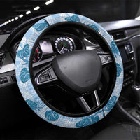 Anthurium Pikake Ti Leaf Palaka Steering Wheel Cover Blue Version LT01 Universal Fit Blue - Polynesian Pride