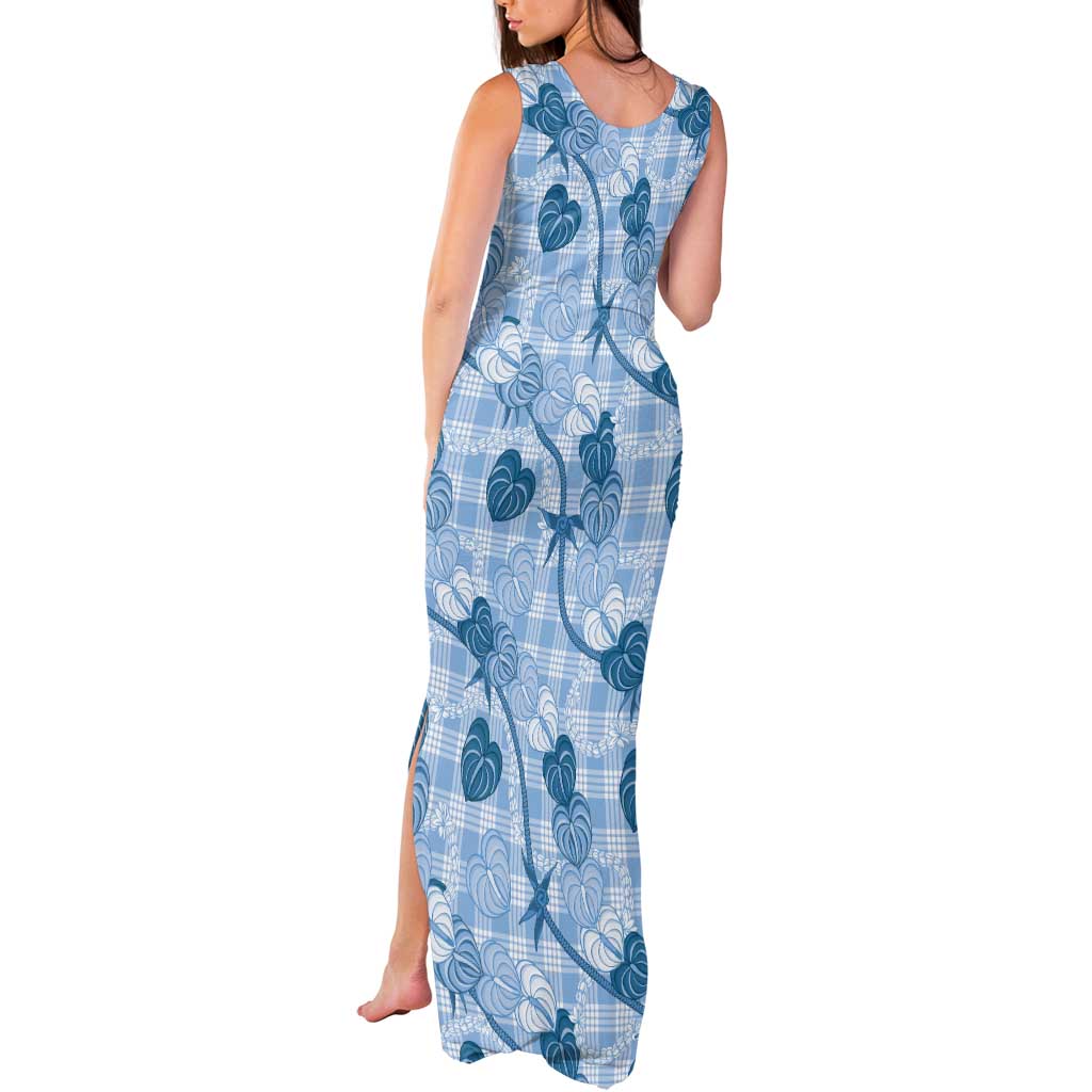 Anthurium Pikake Ti Leaf Palaka Tank Maxi Dress Blue Version