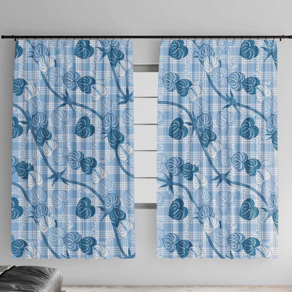 Anthurium Pikake Ti Leaf Palaka Window Curtain Blue Version LT01 With Hooks Blue - Polynesian Pride