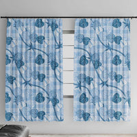 Anthurium Pikake Ti Leaf Palaka Window Curtain Blue Version LT01 With Hooks Blue - Polynesian Pride