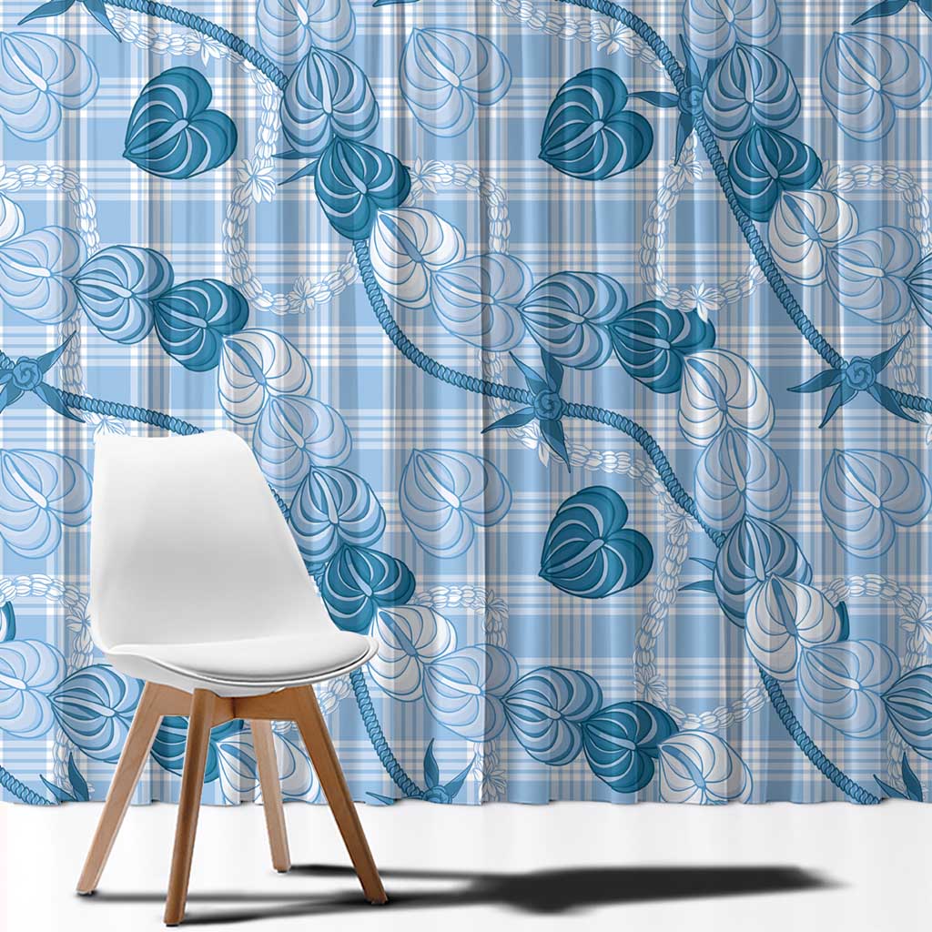 Anthurium Pikake Ti Leaf Palaka Window Curtain Blue Version LT01 - Polynesian Pride