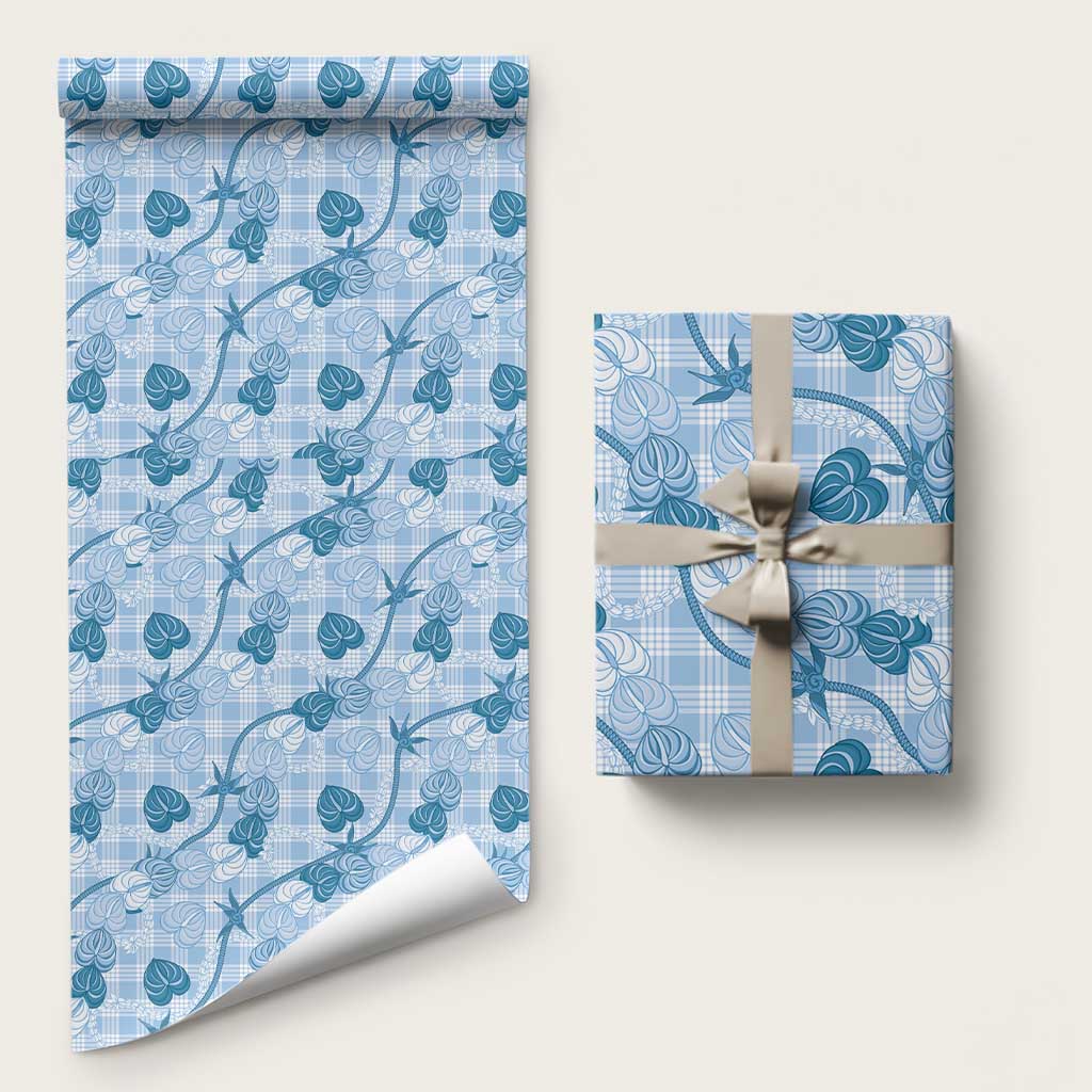 Anthurium Pikake Ti Leaf Palaka Wrapping Paper Blue Version