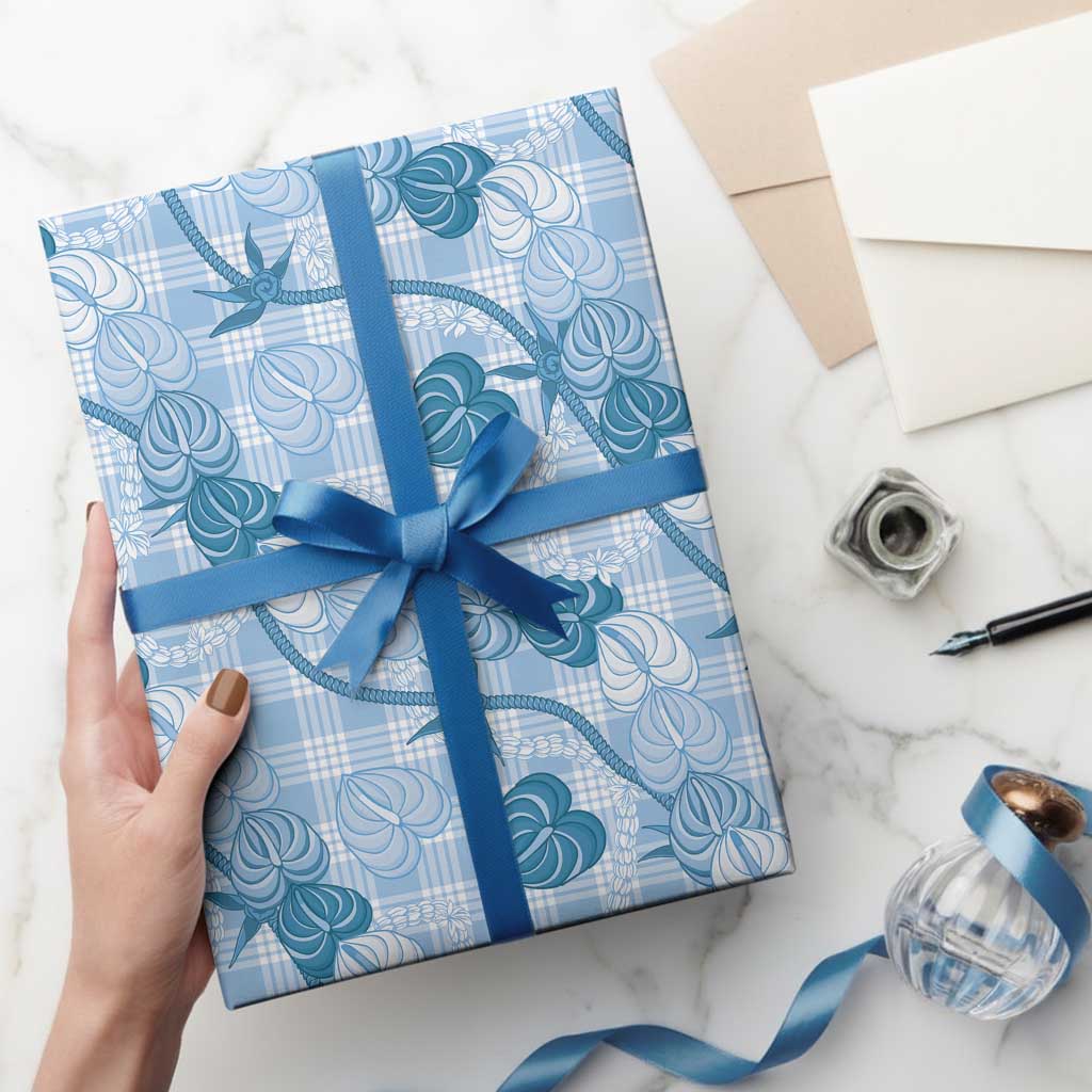Anthurium Pikake Ti Leaf Palaka Wrapping Paper Blue Version