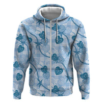 Anthurium Pikake Ti Leaf Palaka Zip Hoodie Blue Version