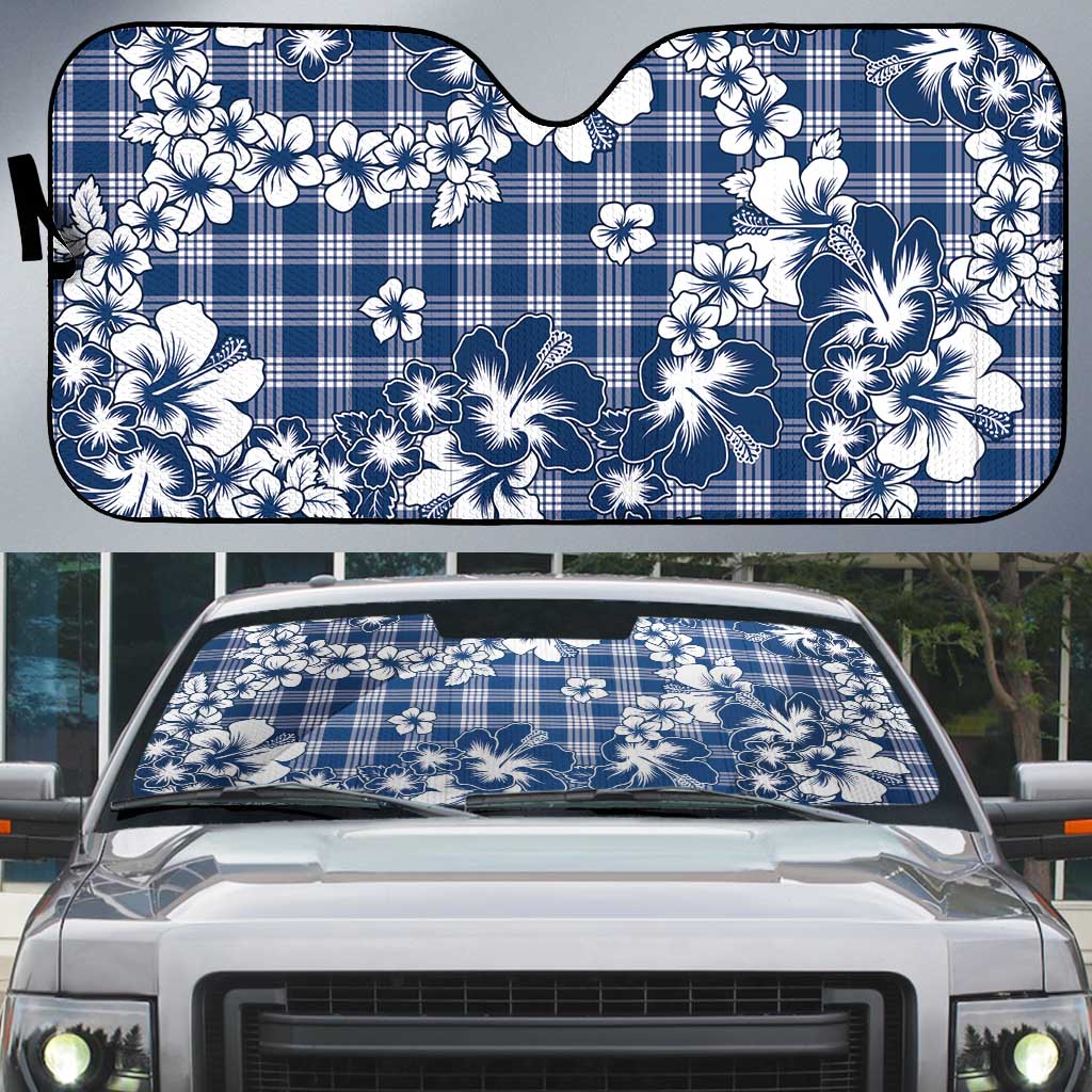 Hibiscus Pakala Cobalt Blue Royal Auto Sun Shade Tropical Floral Stylized LT01 Blue - Polynesian Pride