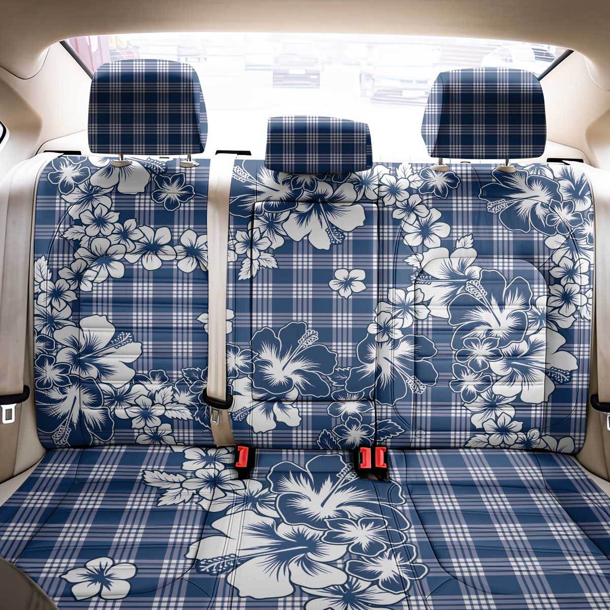 Hibiscus Pakala Cobalt Blue Royal Back Car Seat Cover Tropical Floral Stylized - Polynesian Pride