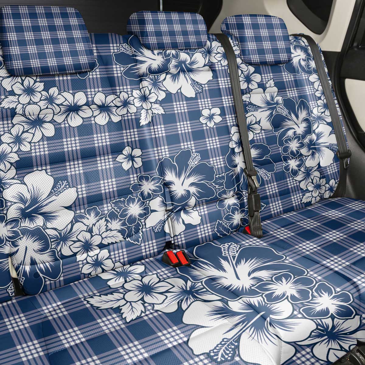 Hibiscus Pakala Cobalt Blue Royal Back Car Seat Cover Tropical Floral Stylized - Polynesian Pride