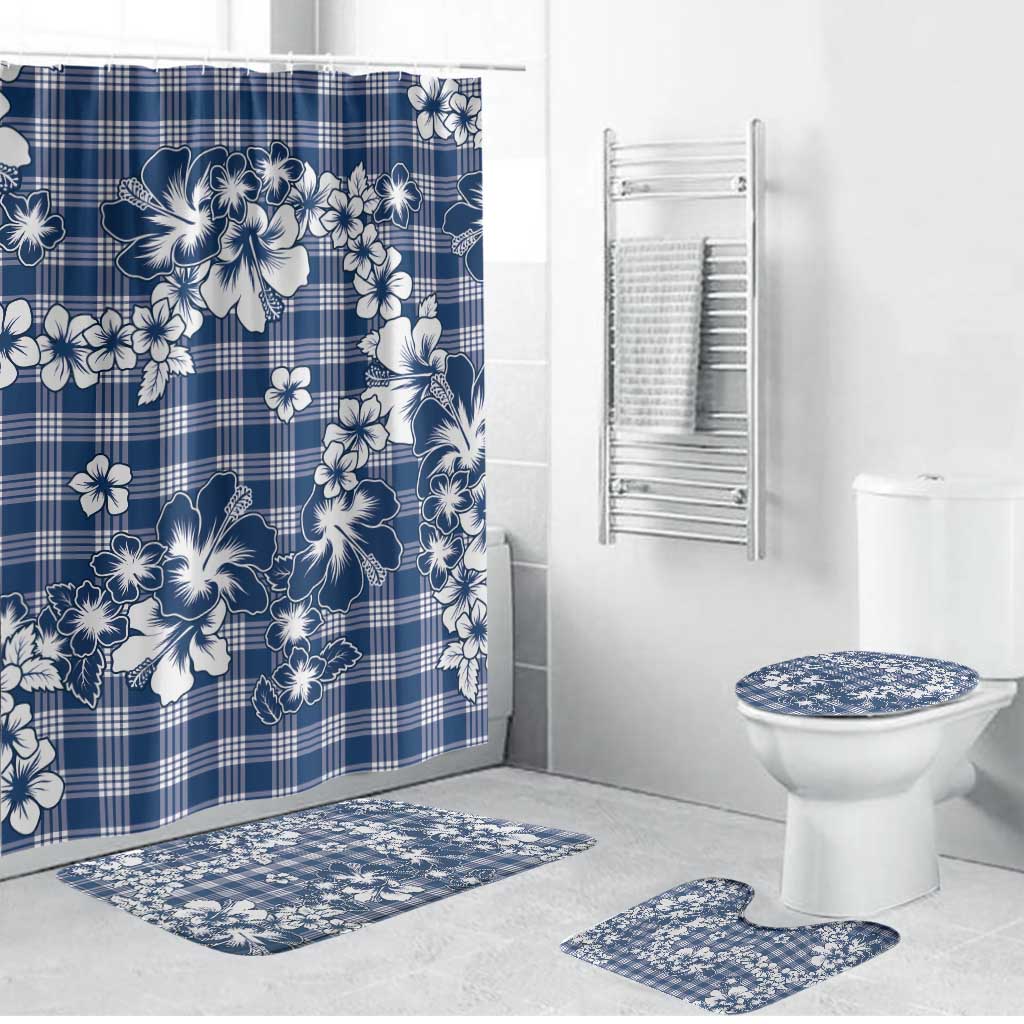 Hibiscus Pakala Cobalt Blue Royal Bathroom Set Tropical Floral Stylized - Polynesian Pride