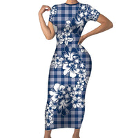 Hibiscus Pakala Cobalt Blue Royal Family Matching Short Sleeve Bodycon Dress and Hawaiian Shirt Tropical Floral Stylized - Polynesian Pride