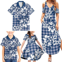 Hibiscus Pakala Cobalt Blue Royal Family Matching Summer Maxi Dress and Hawaiian Shirt Tropical Floral Stylized - Polynesian Pride