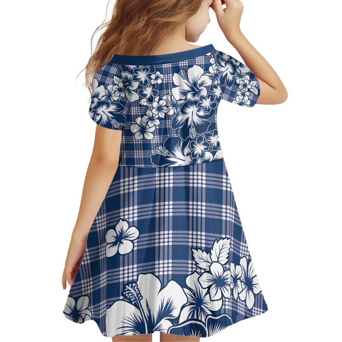 Hibiscus Pakala Cobalt Blue Royal Kid Short Sleeve Dress Tropical Floral Stylized - Polynesian Pride
