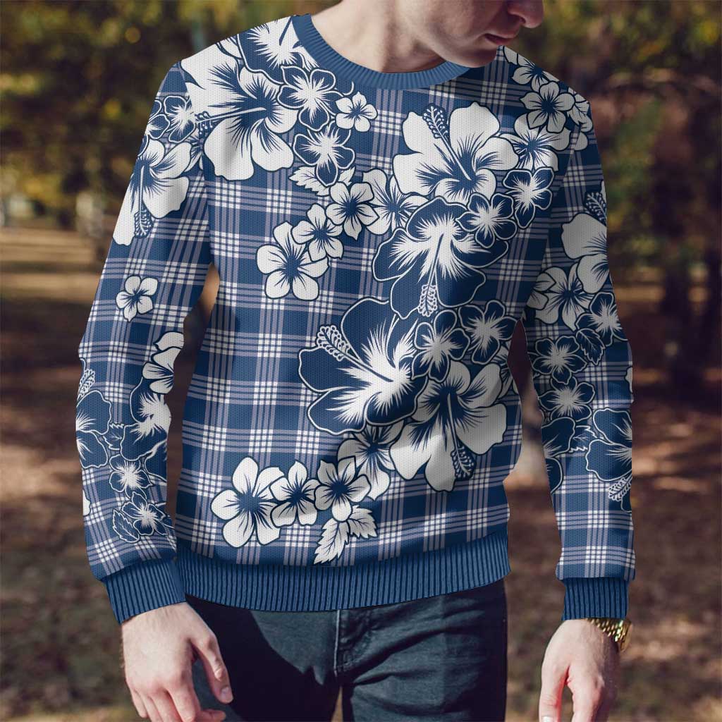 Hibiscus Pakala Cobalt Blue Royal Ugly Christmas Sweater Tropical Floral Stylized - Polynesian Pride