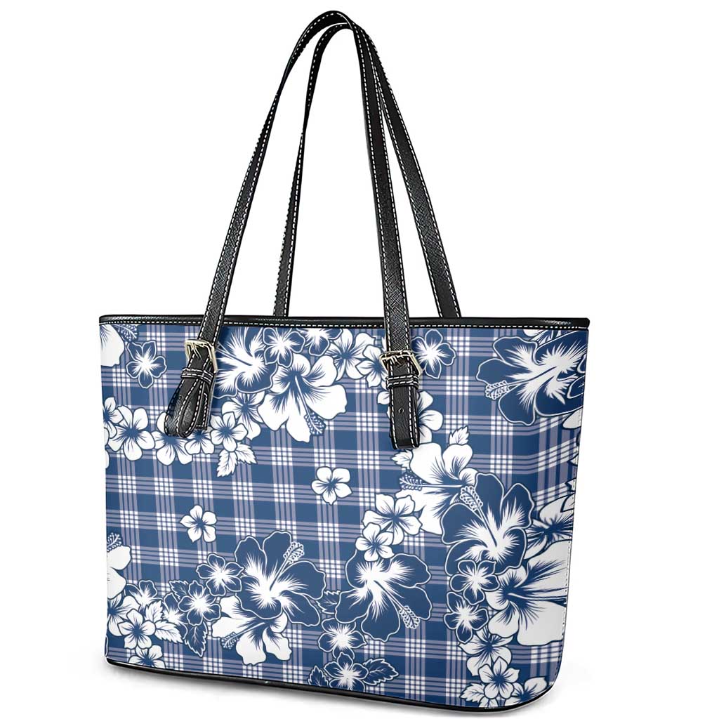 Hibiscus Pakala Cobalt Blue Royal Leather Tote Bag Tropical Floral Stylized - Polynesian Pride