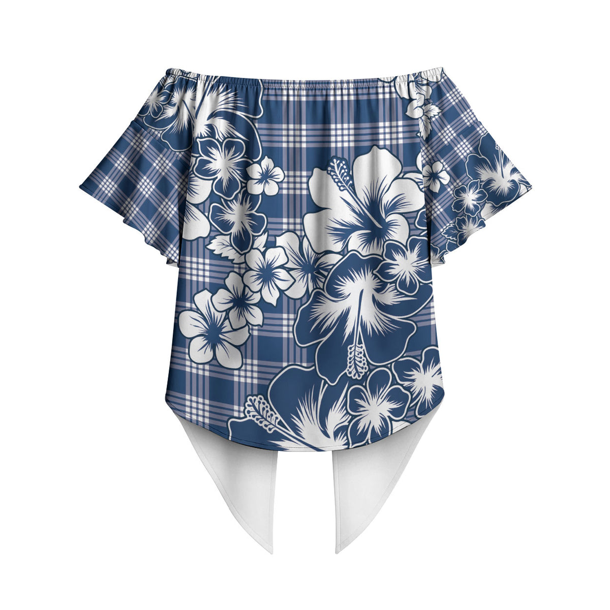 Hibiscus Pakala Cobalt Blue Royal Off Shoulder Wrap Waist Top Tropical Floral Stylized LT01 - Polynesian Pride