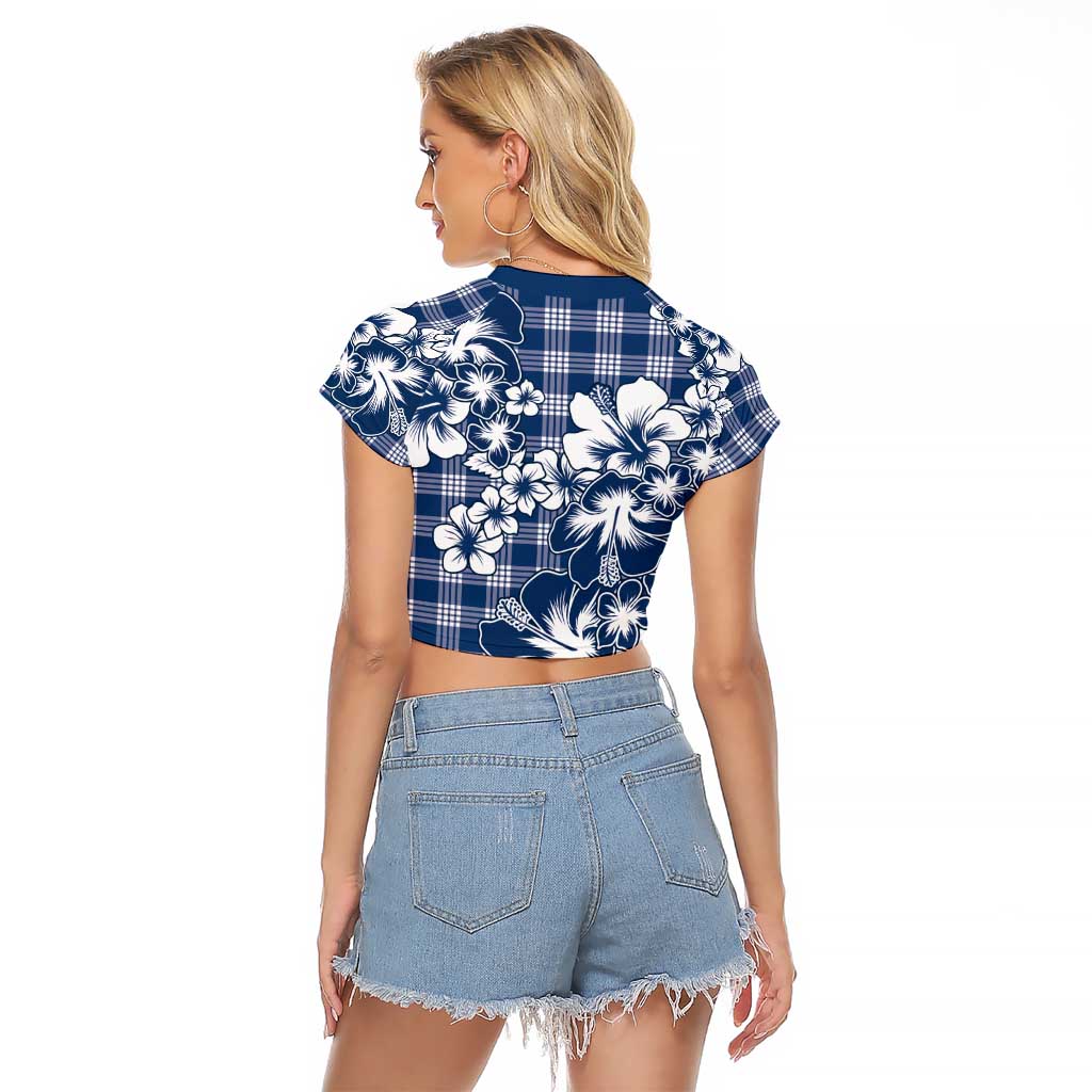 Hibiscus Pakala Cobalt Blue Royal Raglan Cropped T Shirt Tropical Floral Stylized - Polynesian Pride