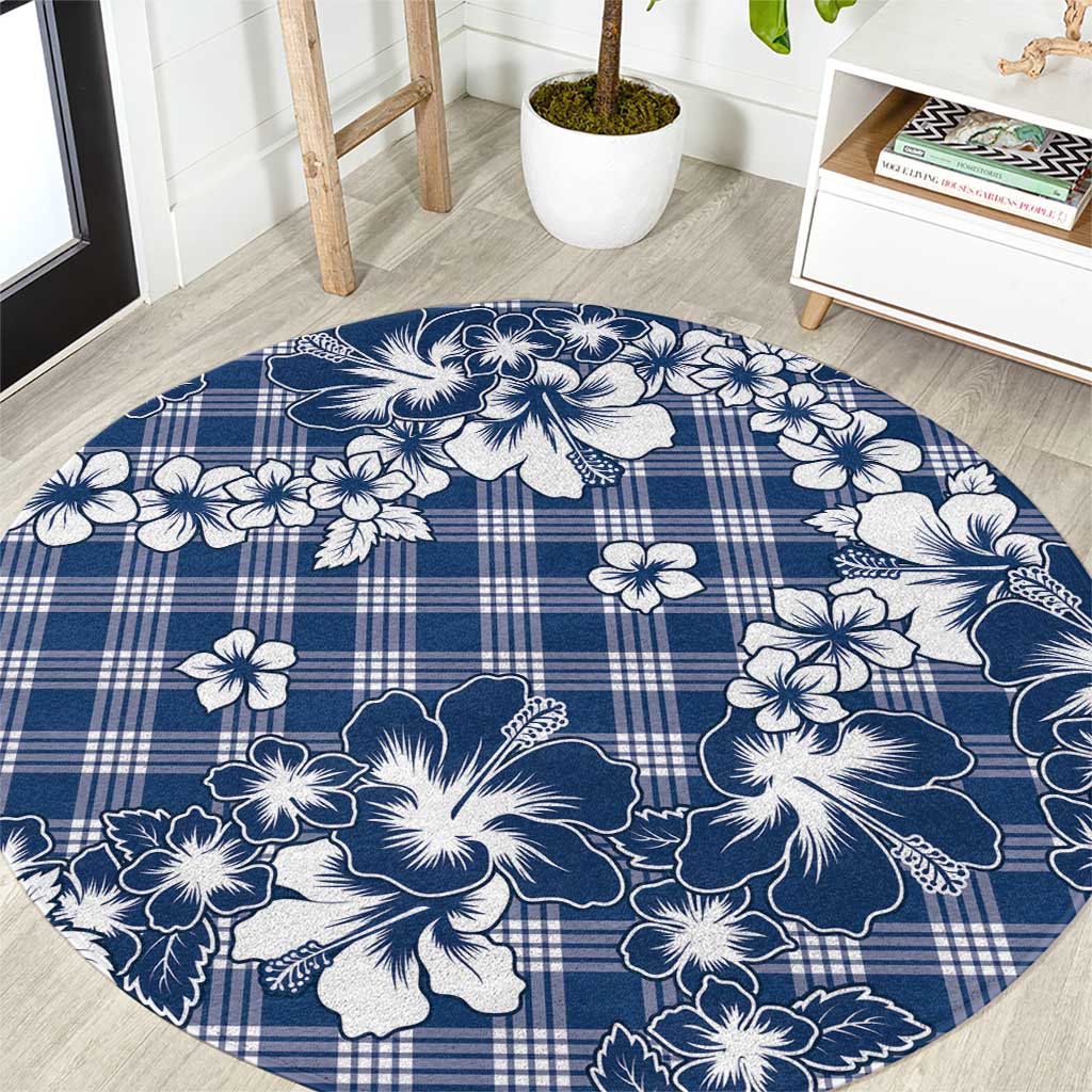 Hibiscus Pakala Cobalt Blue Royal Round Carpet Tropical Floral Stylized LT01 Blue - Polynesian Pride