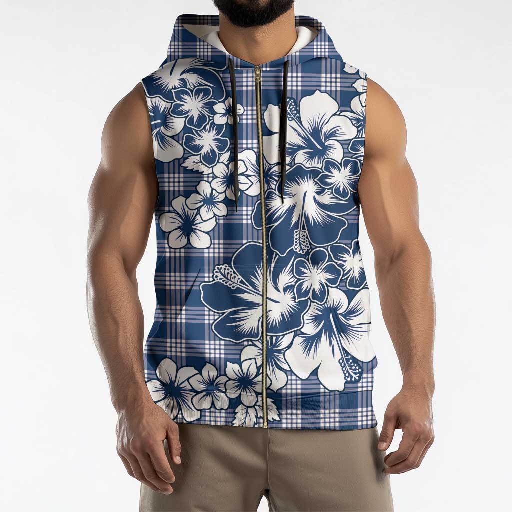 Hibiscus Pakala Cobalt Blue Royal Sleeveless Zip Hoodie Tropical Floral Stylized - Polynesian Pride