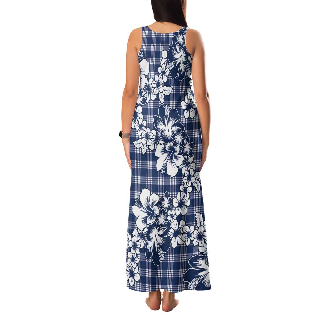 Hibiscus Pakala Cobalt Blue Royal Tank Maxi Dress Tropical Floral Stylized - Polynesian Pride