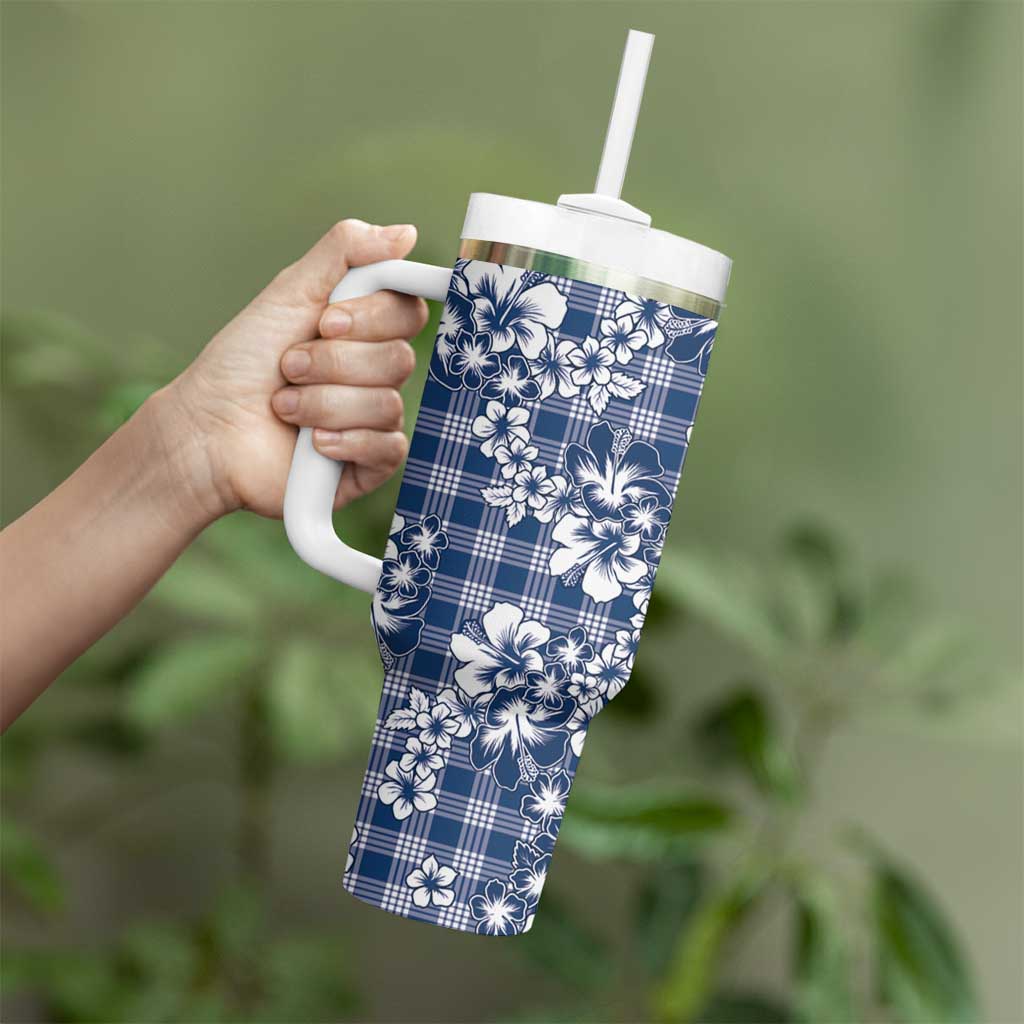 Hibiscus Pakala Cobalt Blue Royal Tumbler With Handle Tropical Floral Stylized - Polynesian Pride