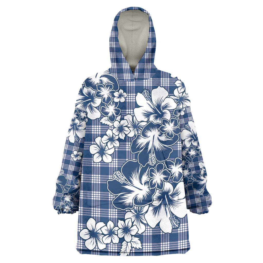 Hibiscus Pakala Cobalt Blue Royal Wearable Blanket Hoodie Tropical Floral Stylized - Polynesian Pride