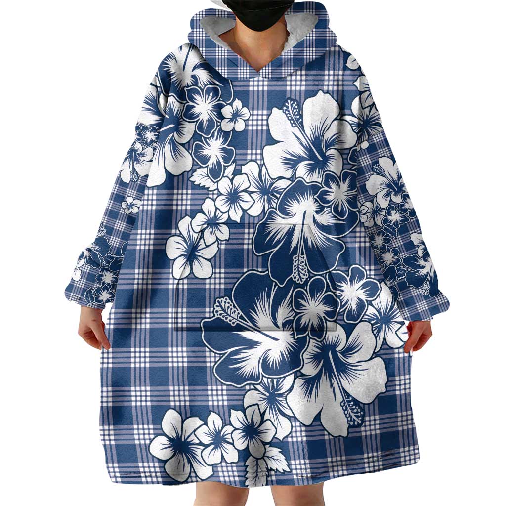 Hibiscus Pakala Cobalt Blue Royal Wearable Blanket Hoodie Tropical Floral Stylized - Polynesian Pride