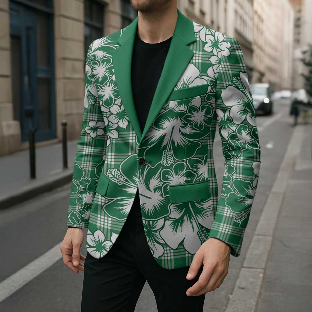 Hibiscus Pakala Emerald Green Blazer Tropical Floral Stylized - Polynesian Pride