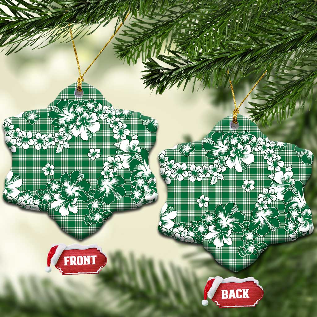 Hibiscus Pakala Emerald Green Ceramic Ornament Tropical Floral Stylized - Polynesian Pride