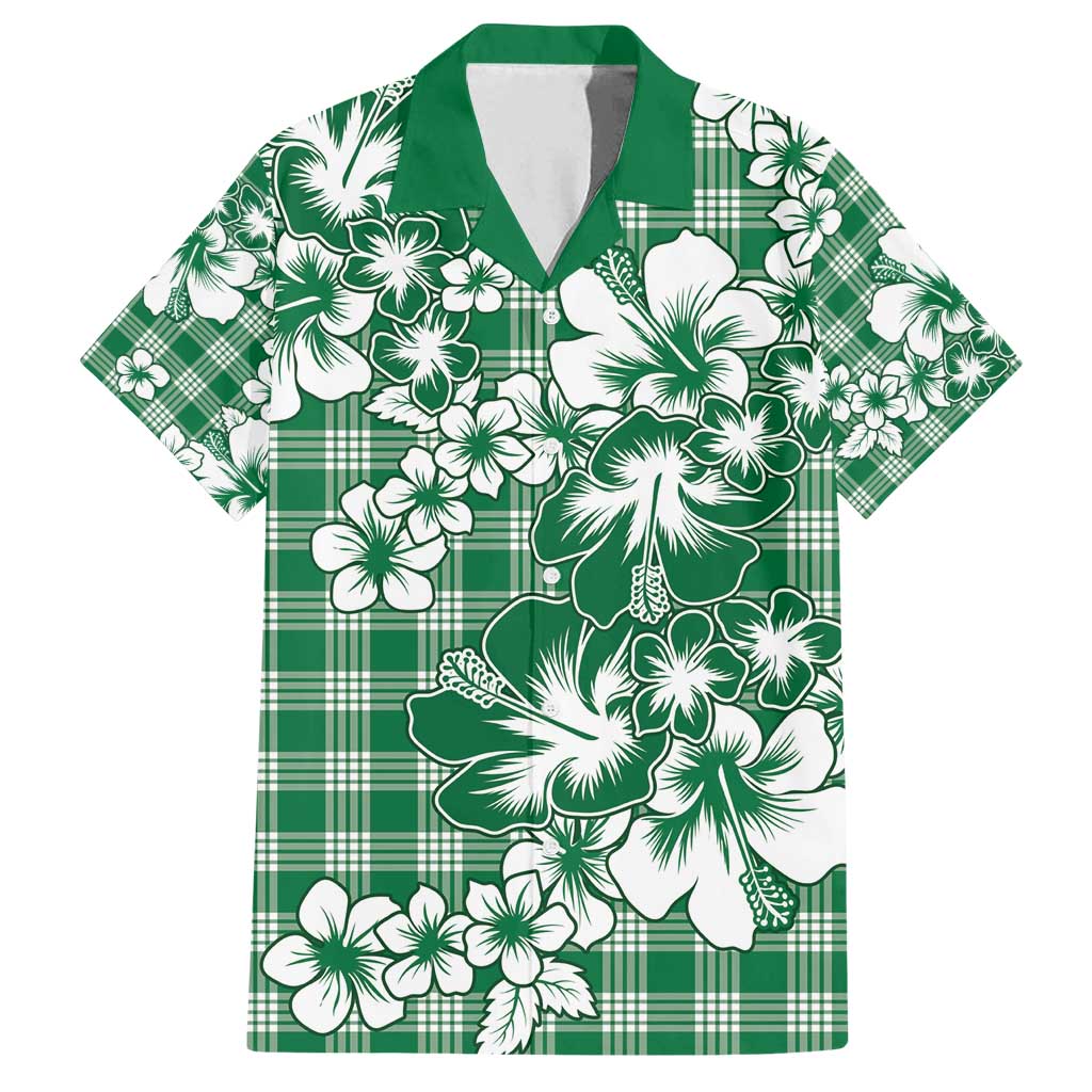 Hibiscus Pakala Emerald Green Family Matching Off Shoulder Short Dress and Hawaiian Shirt Tropical Floral Stylized - Polynesian Pride