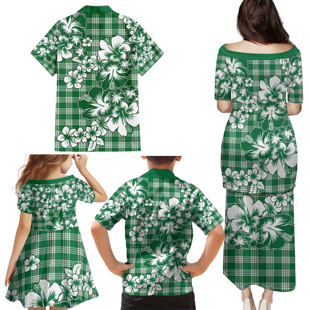 Hibiscus Pakala Emerald Green Family Matching Puletasi and Hawaiian Shirt Tropical Floral Stylized - Polynesian Pride