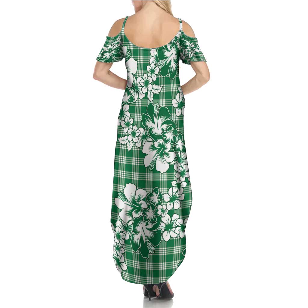 Hibiscus Pakala Emerald Green Family Matching Summer Maxi Dress and Hawaiian Shirt Tropical Floral Stylized - Polynesian Pride
