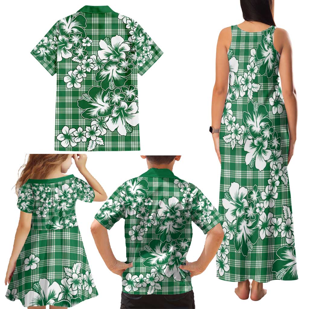 Hibiscus Pakala Emerald Green Family Matching Tank Maxi Dress and Hawaiian Shirt Tropical Floral Stylized - Polynesian Pride