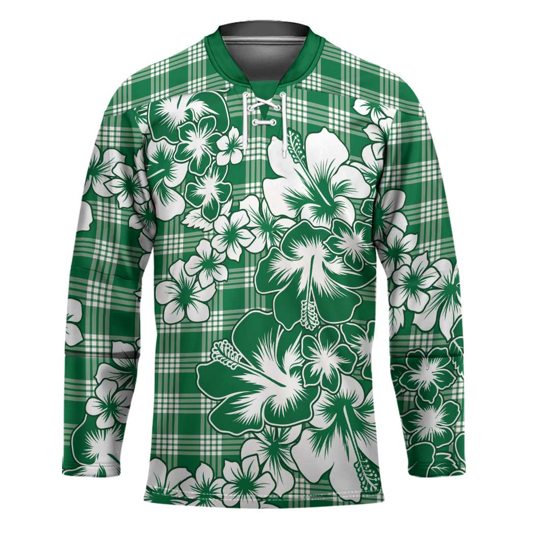 Hibiscus Pakala Emerald Green Hockey Jersey Tropical Floral Stylized - Polynesian Pride