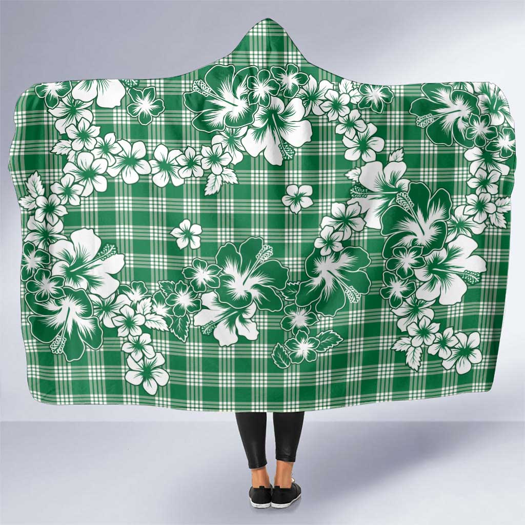 Hibiscus Pakala Emerald Green Hooded Blanket Tropical Floral Stylized - Polynesian Pride