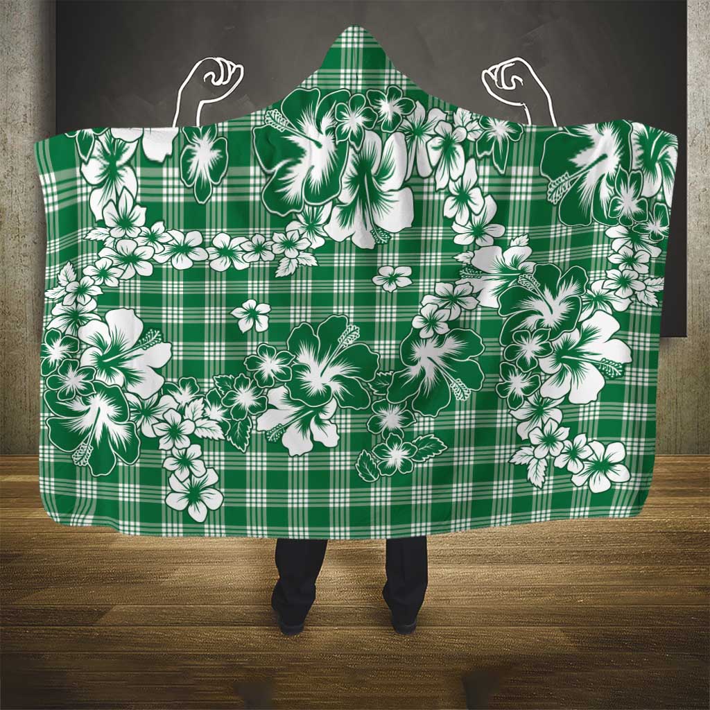 Hibiscus Pakala Emerald Green Hooded Blanket Tropical Floral Stylized - Polynesian Pride