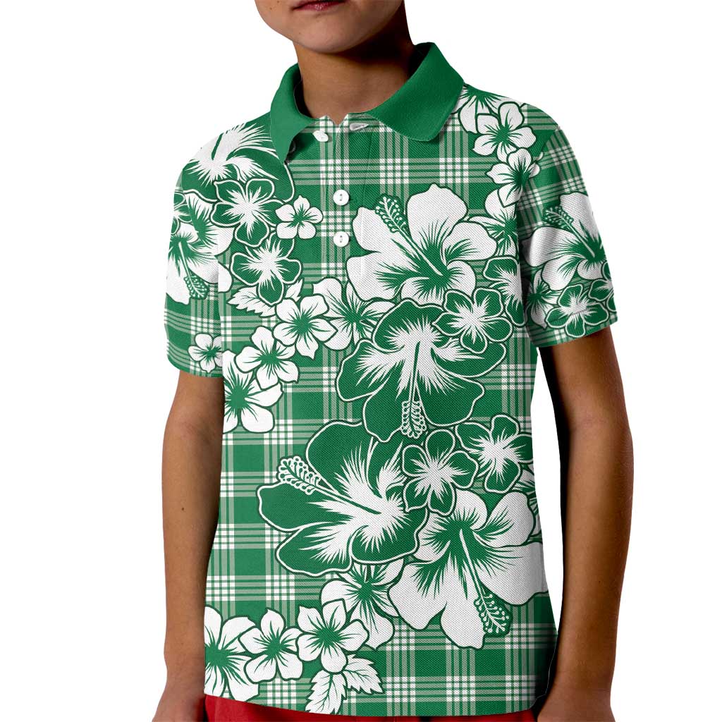 Hibiscus Pakala Emerald Green Kid Polo Shirt Tropical Floral Stylized - Polynesian Pride